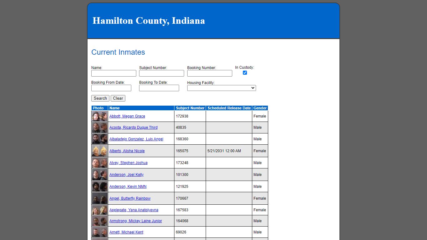 Current Inmates - Indiana